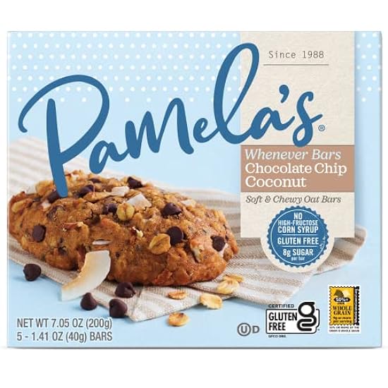 Pamela´s Products Gluten Free Whenever Bars, Oat Chocolate Chip Coconut, 7.05 Oz, 5 Count, Pack of 6 195557341