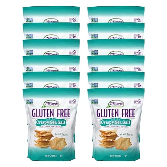 Milton´s Craft Bakers Gluten Free Crispy Sea Salt Crackers - Baked Sea Salt Crackers, Non-GMO Project Verified, Certified Gluten Free Sea Salt Snack, 5 Grains In Every Bite - 4.5 Oz, Pack of 12 736400997