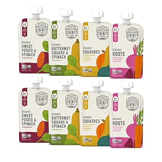 Serenity Kids 6+ Months Certified Organic Baby Food Pouches Veggie Puree | No Sugary Fruits or Added Sugar | Allergen Free | 3.5 Ounce BPA-Free Pouch | Variety Pack | 8 Count 428472942