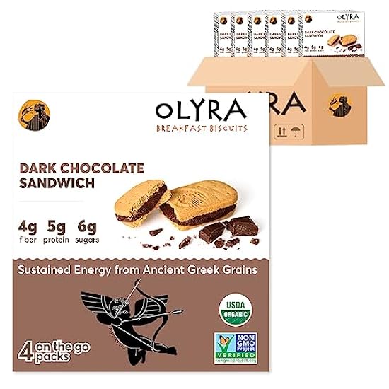Olyra Breakfast Sandwich Dark Chocolate | Kids Healthy Snacks | Low Sugar, High Fiber, Plant-Based Vegan Breakfast Biscuits | Organic Breakfast Cookies with Ancient Greek Grains | Boost Energy and Immunity | (6 Boxes of 4 Packs) 818419907