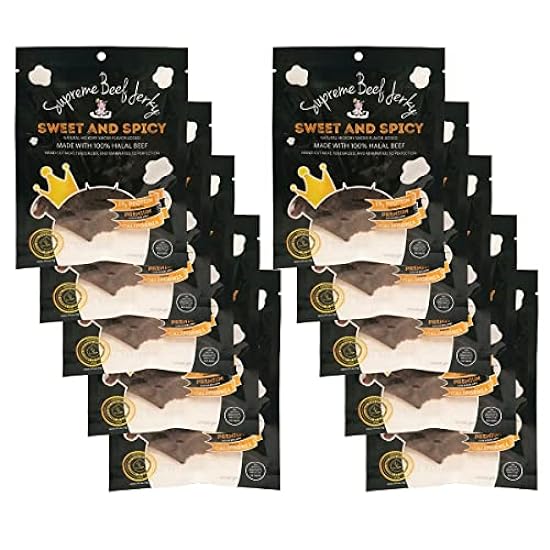 Supreme Beef Jerky, Halal Beef Jerky, Handcrafted Gourmet Meat Snacks, 10-Pack 2.5 oz, Sweet and Spicy, Brown, 2.5 Ounce (Pack of 10) 796788396